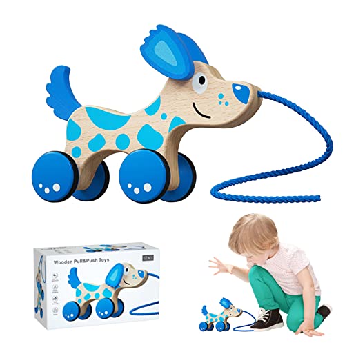 Image of Wooden Pull Dog Toy Wooden Walk Pull Along Toy with String Toy Montessori Toddler Pull Toys for Walking Toddlers
