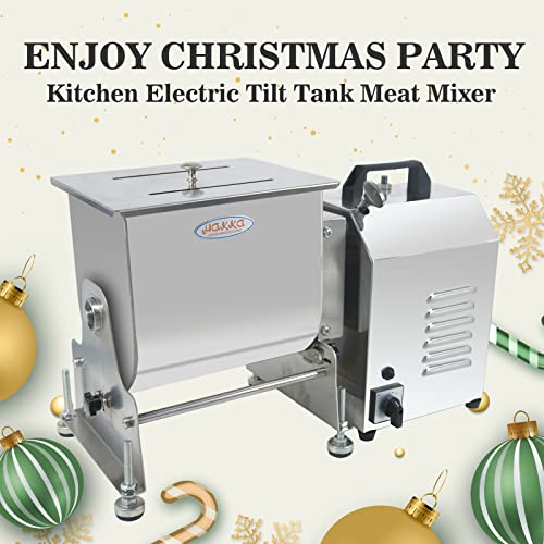Hakka 30lb/15L Electric Meat Mixer, Stainless Steel 20L Capacity Fixed Tank Commercial Meat Mixer with Motor for Sausage Restaurant Food Processing Equipment