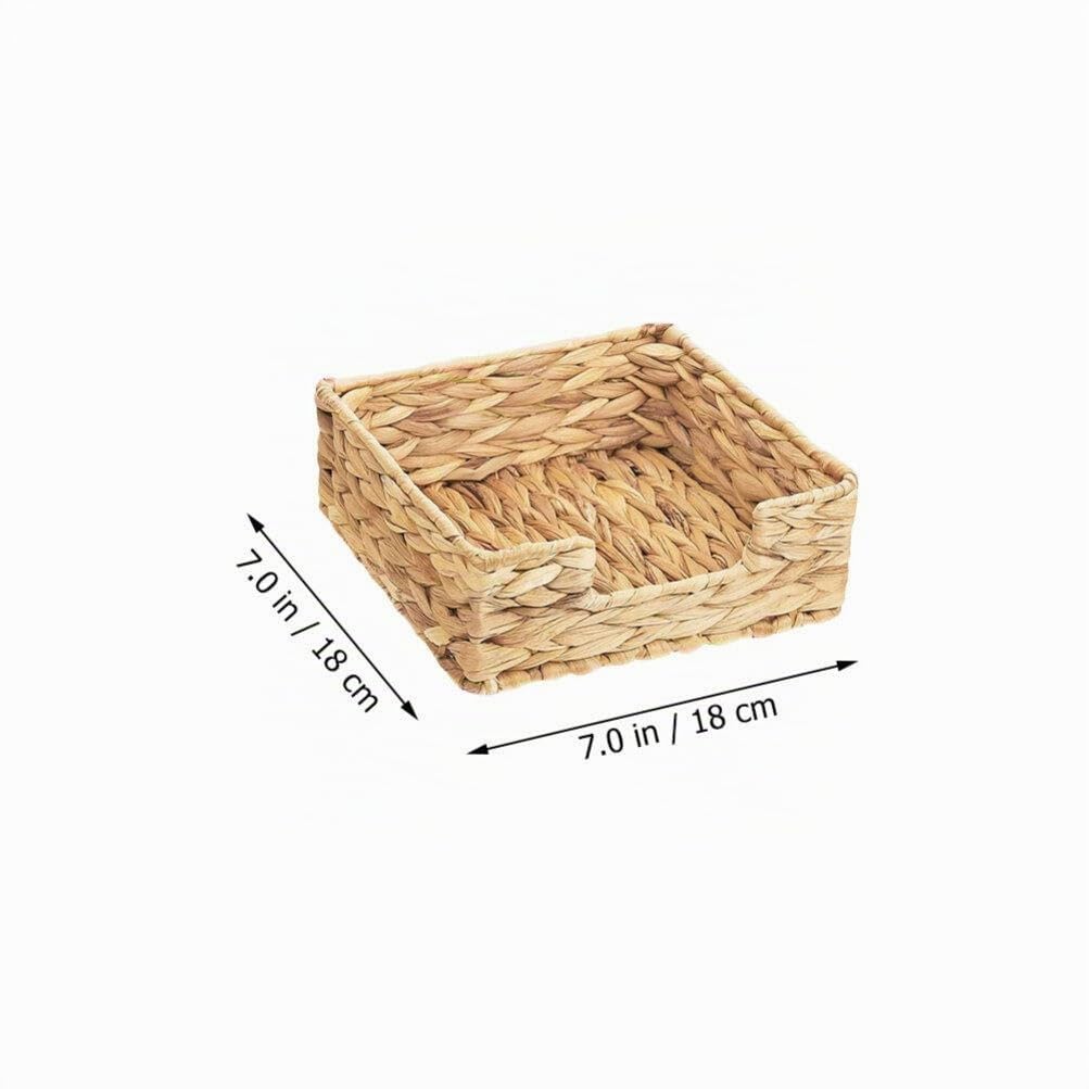 Kichvoe Soporte De Servilletas Tejido De De Agua Cuadrado Cesta De Mimbre Para Escritorio Almacenamiento Rústico Para Cocina Oficina Hogar 18X18X7cm