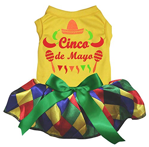 Petitebella Cinco De Mayo Mexican Style Puppy Dog Dress (Yellow/Plaids, Medium)