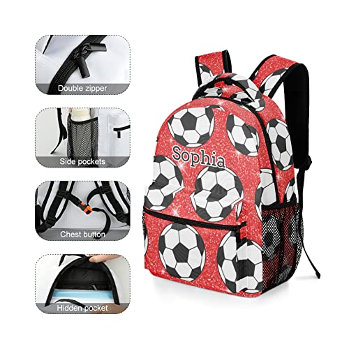 Soccer Ball Red Printing Personalized Backpack Waterproof Shoulder Bag Casual Travel Daypack with Name4