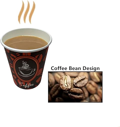 Miniatura 8 de Tazas de café de papel desechables con tapas, perfectas para té y bebidas calientes, paquete de 100 (8 onzas, diseño de grano de café)