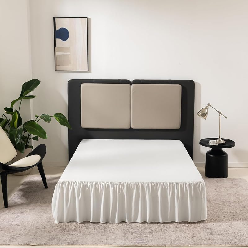 KANCHI DÉCOR - Microfiber Ruffle Bed Skirt Three Sided Coverage Shrinkage and Fade Resistant Dust Ruffle Bed Skirt with Platform, 21 Inch Drop King Bed 72x72 Inch | White-image-42