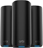NETGEAR Orbi 870 Series | WiFi 7 Mesh System | RBE873B | Wireless Router + 2 Satellites | Up to 21 Gbps | Covers 7,500 sq. ft. | Connects up to 150 devices | Tri-band BE21000 | 10 Gig Internet Port - 1