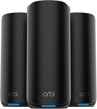 NETGEAR Orbi 870 Series | WiFi 7 Mesh System | RBE873B | Wireless Router + 2 Satellites | Up to 21 Gbps | Covers 7,500 sq. ft. | Connects up to 150 devices | Tri-band BE21000 | 10 Gig Internet Port