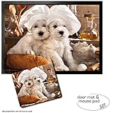 1 Mauspad 23x19 cm 1art1 Hunde, Zwei Zuckersüße Hündchen Fußmatte Türmatte (70x50 cm) + Mauspad (23x19 cm) Geschenkset