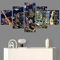 SIGNWIN 5 Panel Canvas Wall Art Modern Art Cityscape Contemporary Expressive Multicolor Photography Places for Home Decorations Ready to Hang - 60