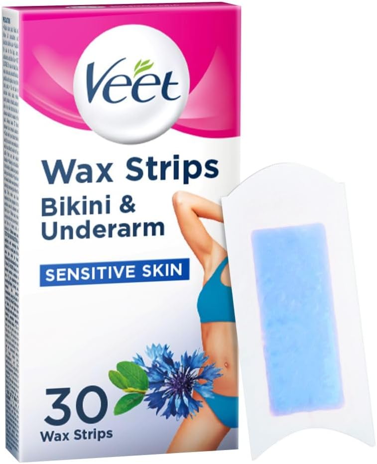 Bikini & Underarm Cold Wax Strips, 30 Count, Brazilian Hair Removal, Sensitive Skin, Smooth Finish, Ideal Eyebrow Shaping, Gentle Waxing Solution