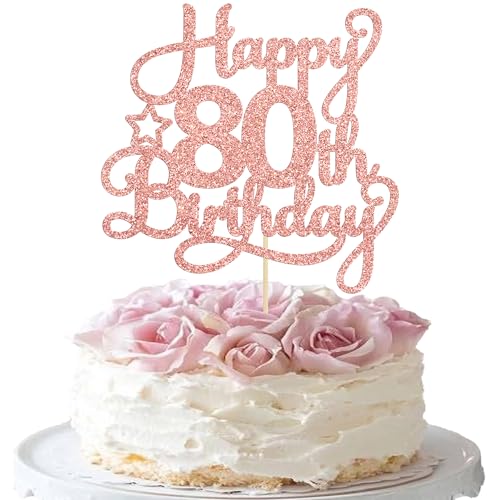 1 Pack Happy 80th Birthday Cake Topper Rose Gold Glitter 80 & Fabulous Cheers to 80 Years Old Birthday Cake Pick for Celebrating 80th Birthday Anniversary Party Cake Decorations Supplies
