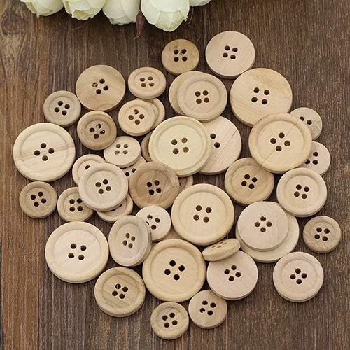 50 Pcs Mixed Wooden Buttons Natural Color Round 4-Holes Sewing Scrapbooking DIY qingsb