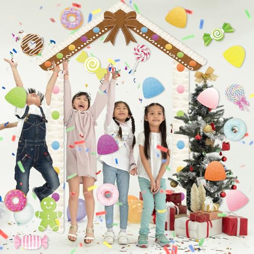 Epakh 21 Pcs Christmas Candy Gum Drop Door Decorations Large Colorful Candy Christmas Door Stickers Cover Ornament Gum Drop Banner Backdrop Porch Sign for Xmas Wall Window Stickers Decor by Epakh - Used condition - Image 4
