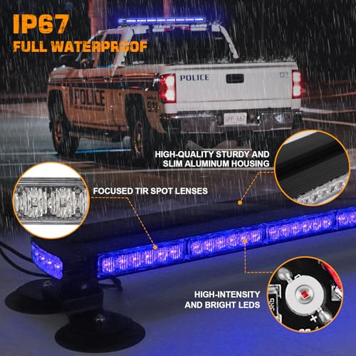 XRIDONSEN 37 Inch 104 LED Roof Top Blue Emergency Lights Magnetic Police Firefighter Safety Lights w/Controller for Vehicles POV Fire Trucks - Thumbnail 3