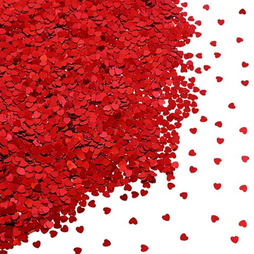 Shapenty 4mm Multicolored Metallic Heart Confetti Sequins for Christmas Ornaments Card Making Nail Art Craft Wedding Valentines Day Birthday Party Table Decoration Resin Projects 10Grams (Red)