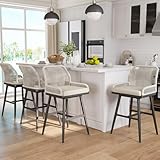 MEISSALIVVE Bar Stools Set of 4, Rattan Counter Height Bar Stools, 26' H Swivel Patio Bar Stools with Boho Woven Rope Back for Kitchen Patio Garden Cushions Included, Beige
