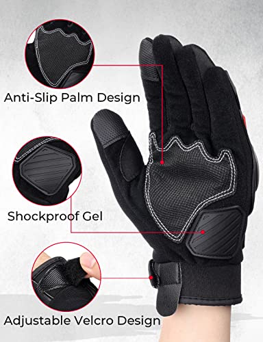 Kemimoto Motorcycle Gloves For Men, Touchscreen Riding Gloves With Hard Knuckle For Outdoor Sports On-Road/Off-Road/Mountain Motorcycle Motorcross Motorbike Dirt Bike Bicycle Racing Atv Utv #TOP3