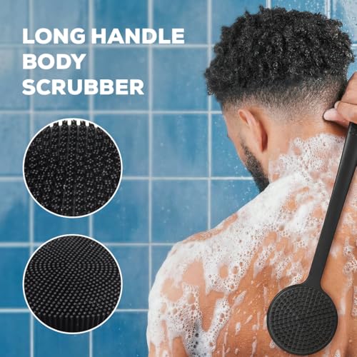 Image of 5 PCS 4-in-1 Silicone Bath Brush Set, Long Handle Back Scrubber, Body & Face Exfoliating Brush, Scalp Massager, Soap Dispensing Shower Brush, Bath Essentials Set For Men & Women with 1 Hook