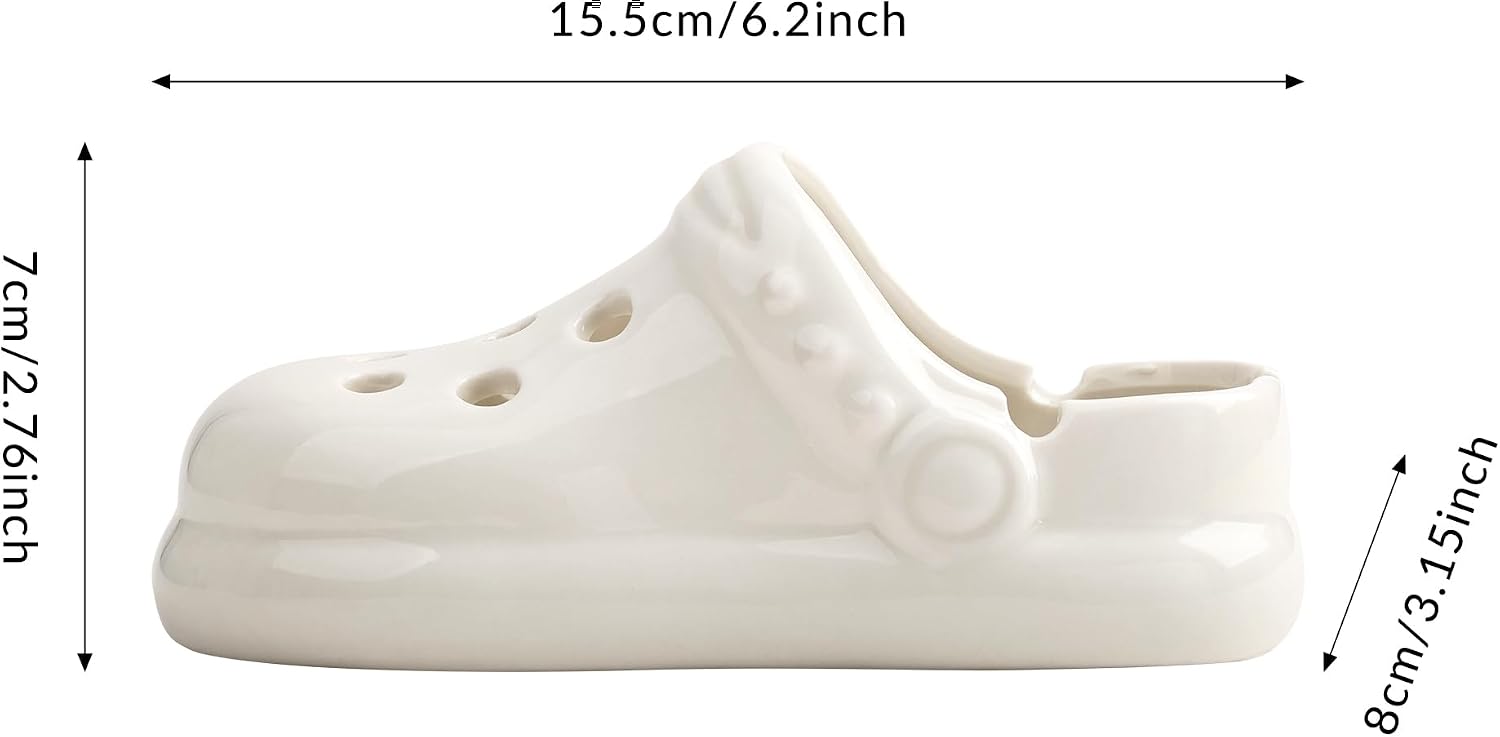 Funny White Clogs Shoe Ceramic Ashtray, Indoor & Outdoor, Unique Gift for Father,Birthday, Smoker, Boyfriend, Woman, Cigarette Snuffer, Cute Home Decor Tray. Novelty and Cool Ashtray