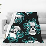 Manta de lujo para todas las estaciones, manta de felpa de pulpo y calavera para sala de estar, hogar, sofá, oficina, camping
