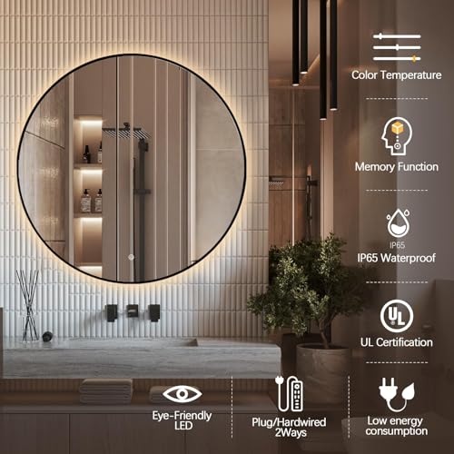 Niccy Round LED Bathroom Mirrors, Black Framed Backlit Vanity Mirror, 30" by Niccy - Used condition - Image 7