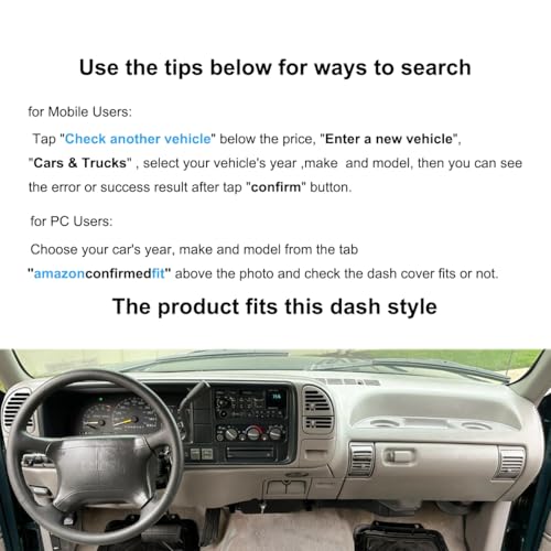 Dash Cover Mat Custom Fit for 1995-1996 Chevy Chevrolet Silverado C1500 C2500 C3500 K1500 K2500 K3500 Tahoe Suburban,GMC Sierra Yukon Suburban Pickup Truck,Dashboard Cover Pad Carpet (95-96 Beige)J131