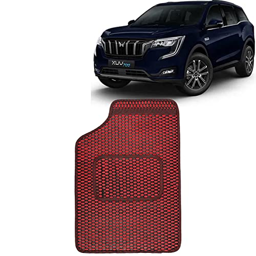 Image of Kingsway Dotted Design Car Floor Foot Mats Universal Fit for Mahindra XUV 700, Model Year : 2021 Onwards, Water and Dustproof, Color Red, Set of 5 Pieces