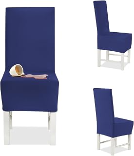 Banzaii Fundas para Sillas de Comedor Elásticas, Antimanchas con Respaldo Alto – Cubiertas para Sillas de Comedor Hotel Restaurante Ajustables Lavables Made in Italy – 2 Piezas Azul