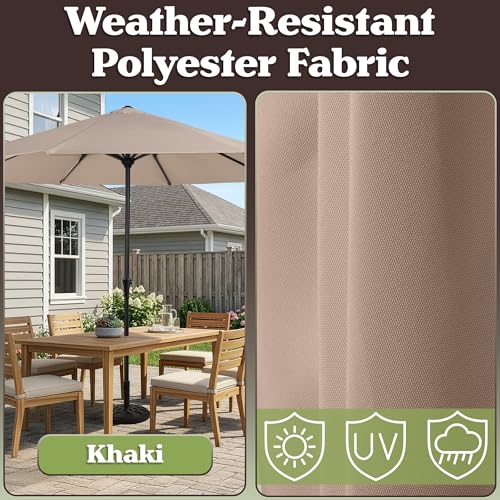 Pure Garden 9FT Round Patio Umbrella with 19lb Weighted Base - Easy Crank, Vented Canopy Outdoor Umbrella for Shade - For Deck, Balcony, Porch, Backyard, or Pool (Khaki) by Pure Garden - Used condition - Image 4