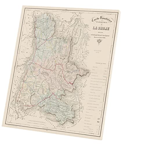 Carte de la Drôme ancienne en tableau pour décorer un salon ou bureau chaleureux