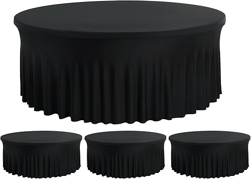 Miniatura 121 de Mantel redondo de 60 pulgadas blanco con borde elástico – Mantel ajustado sin arrugas y lavable para mesa redonda de 5 pies, mantel reutilizable