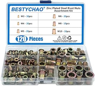BESTYCHAO Rivet Nut, 120pcs Zinc Plated Steel Flat Head Threaded Insert Rivet Nut, Nutsert Rivnut Assortment Kit M3 M4 M5 M6 M8 M10