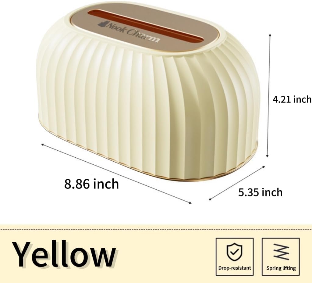 Tissue Box Cover Holder Rectangle with Bottom Spring PET Home Decor Organizer(Yellow) image 4