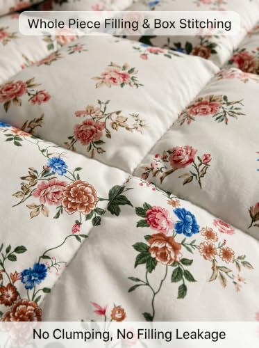 Image of Mafatlal 120 GSM Tulip Printed Single Bed AC Comforter | Premium Reversible Microfiber Quilt Blanket | Ultra Soft Lightweight Modern Bedding Duvet Cozy Rajai | 154 x 228 cm | Floral Cream