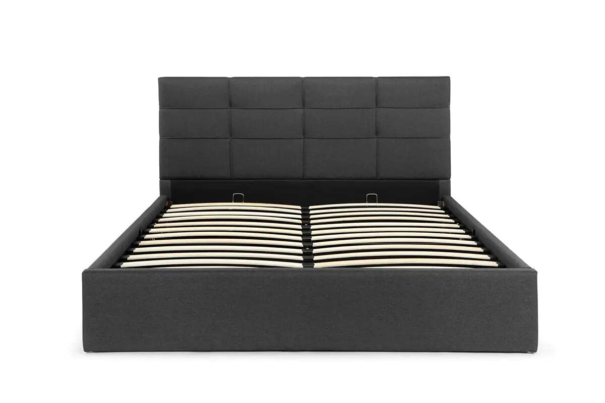 Letto Calabria Imbottito Con Contenitore Idraulico - Design Moderno In Tessuto Antracite 140x200 O 180x200 Cm
