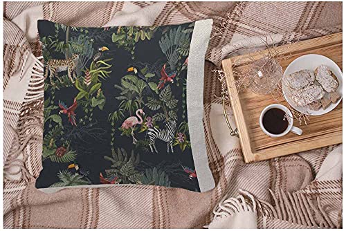 Wozukia Jungle Animals Pillow Cover,Decorative Throw Pillow Monkey Flamingo Zebra Flowers And Trees Decor Decorative Pillow Cases Cotton Linen Square Cushion Cover For Home Sofa Couch 18 X 18 Inch #TOP1