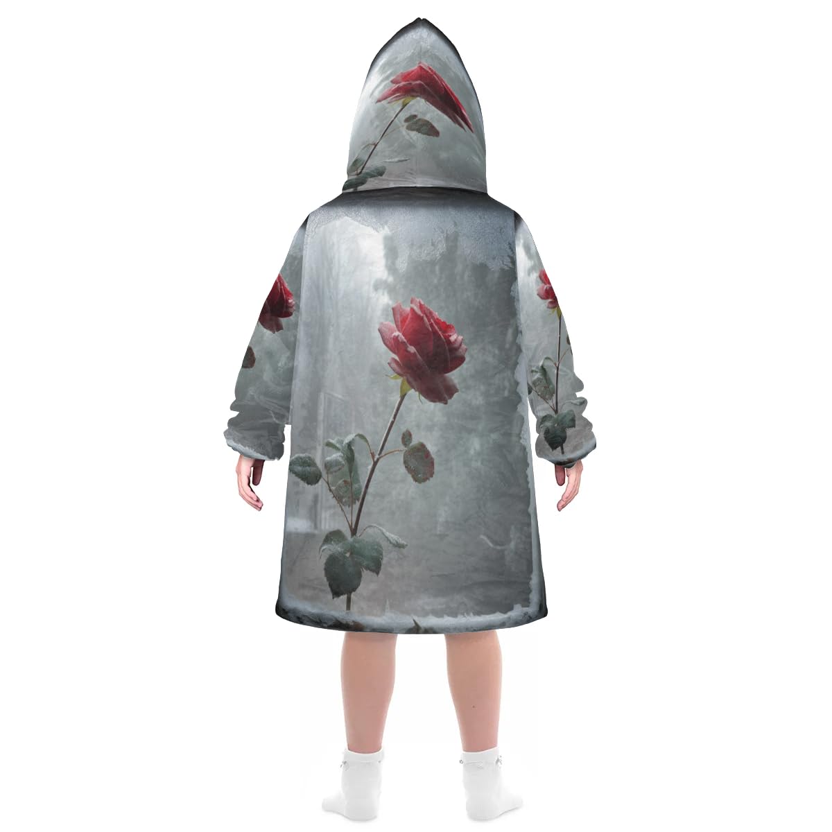 Kids Blanket Hoodie Winter Rose Wearable Blanket Hoodie Oversized Hooded Blanket, Sweatshirt Blanket with Pockets Soft Warm Kids Hooded Blanket for Girls, Boys