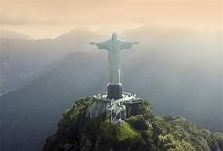 AOFOTO 7x5ft Christ The Redeemer Backdrop Corcovado Brazil Famous Attraction Photography Background Outstretched Arms Overlooks Rio de Janeiro Holiday Vacation Family Events Photo Studio Backcloth