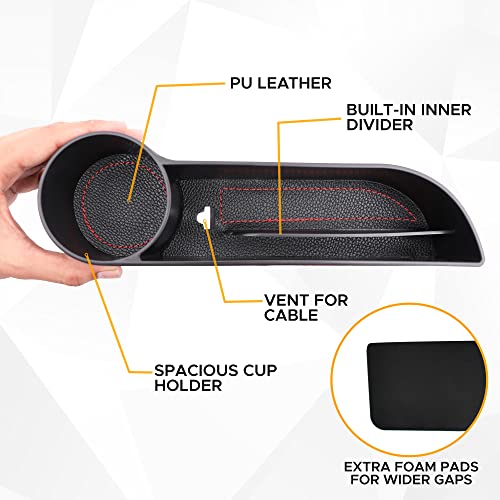 Econour Car Seat Gap Filler Organizer | Multifunctional Front Seat Organizer With 2 Bonus Headrest Hooks | Storage Box In Between Seats Organizer With Cup Holder | Car Interior Seat Gap Accessories #TOP2