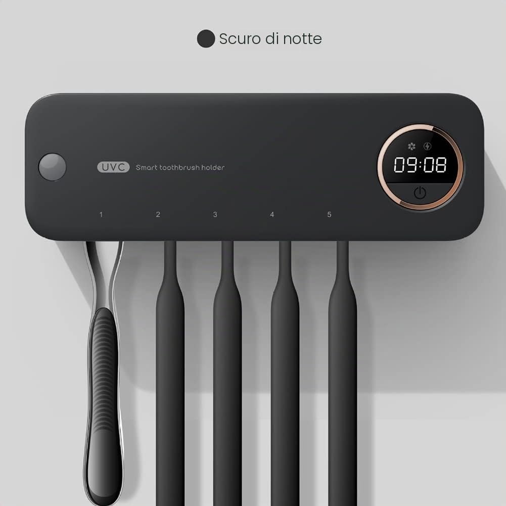 Sterilizzatore per spazzolino da denti UV, ricaricabile, supporto da parete con display a LED, accessori da bagno, nero