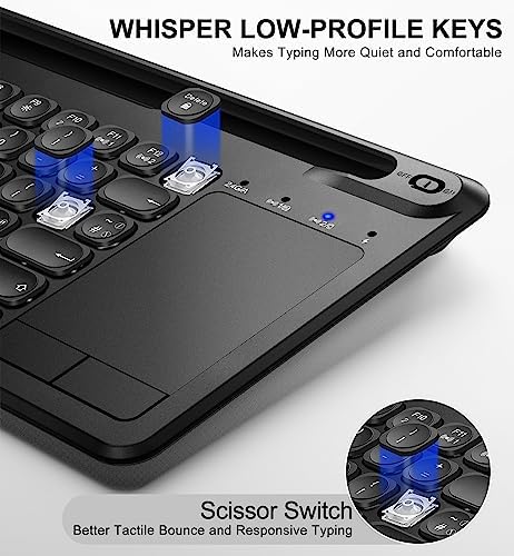 Dracool 2.4G USB + Dual Bluetooth Keyboard with Trackpad Multi-Device Rechargeable Wireless Keyboard with Tablet/Phone Holder for iPad/iPhone/Mac/Computer/PC/Laptop/Windows/Android UK Layout - Black
