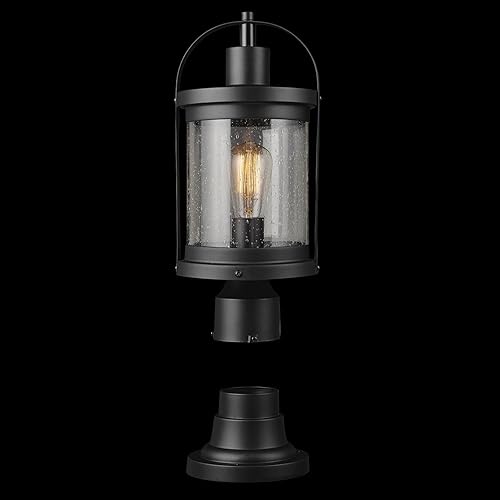 Miniatura 8 de Globe Electric 44717 Zeke - Lámpara de poste para exteriores, 1 luz, negro mate, pantalla de vidrio semillado, bombilla no incluida