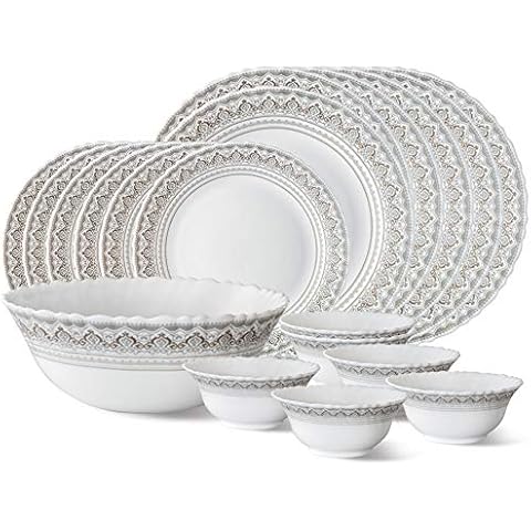 Larah by Borosil Classic Opalware Dinner Set, 19-Pieces, White Cover