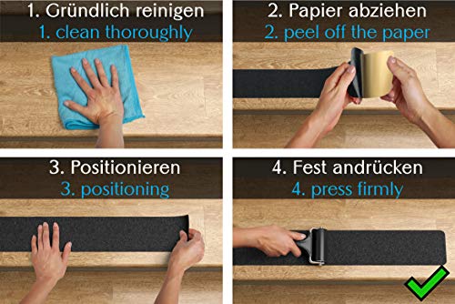 cocofy Anti-Rutsch Sticker für Treppen außen und innen XXL | 10x Streifen (90x15 cm groß) schwarz | Starker Halt Dank Spezial-Outdoor-Oberfläche | Rutsch-Schutz für Treppenstufen | mit Montageroller
