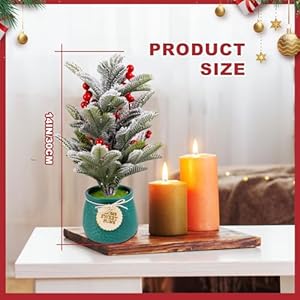 Mini Christmas Tree, 14 Inch Snow Flocked Artificial Christmas Plants, Small Christmas Tree with Cherries for Indoor Christmas Decor Mini Christmas Tree 14 Inch Snow Flocked Artificial Christmas Plants Small Christmas Tree with Cherries for Indoor Christmas Decor