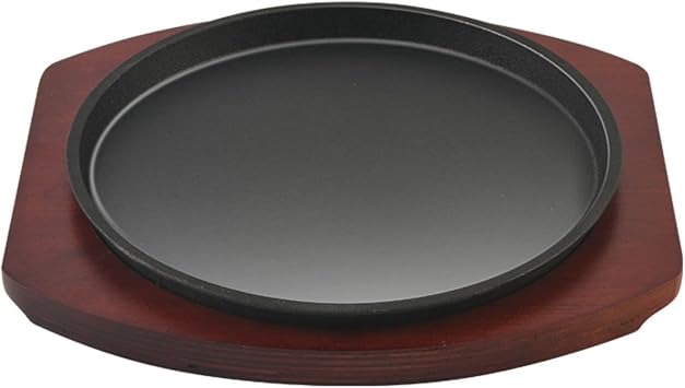 Steak Plate, Steak Plate, Round, Wooden Plate, Griddle Plate, Round, High Heat Retention, Camping Equipment, Steak Plate, Stylish, Iron Plate, IH Compatible, With Handle, Steak Plate, Teppan