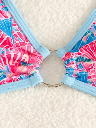 Image of Fanuerg Women's Triangle Bikini Sets O Ring Linked Two Piece Swimsuits Floral Printed Cheeky Bathing Suit