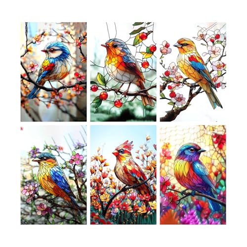 Image of SiddArtify Stained Glass Bird Wall Art Prints Set - Colorful Animal Poster Decor for Living Room Bedroom Office - 8x12 inch Board Pack of 6