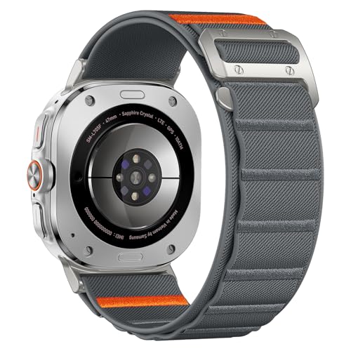 Image of Bandletic Rugged Nylon Compatible with Samsung Ultra Watch Band for Men, Stretchy Soft Wide Sport Loop Strap with G-Hook Compatible with Galaxy Watch Ultra Bands 47mm 2025 /2024, Titanium Buckle, Gray