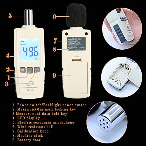 BENETECH Digital Sound Level Meter, Decibel Meter with Backlight Portable Sound Pressure Level Meter (SPL)30~130 dBA (Beige-White)