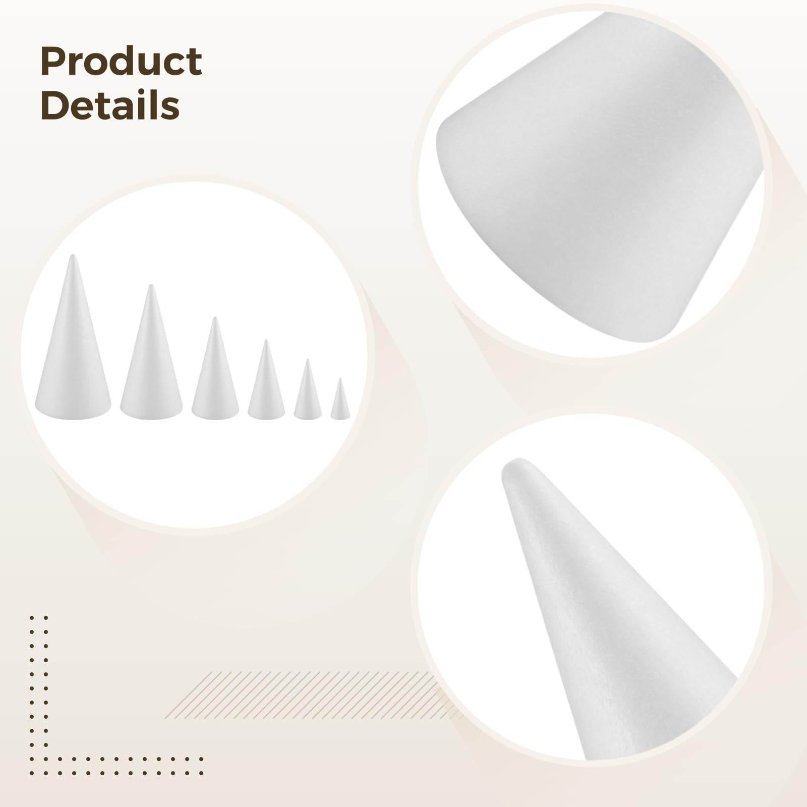 Lot de 24 cônes en mousse pour loisirs créatifs, cônes en polystyrène pour projets DIY de sapin de Noël, bricolage, décoration de saison, matériau EPS léger à personnaliser facilement