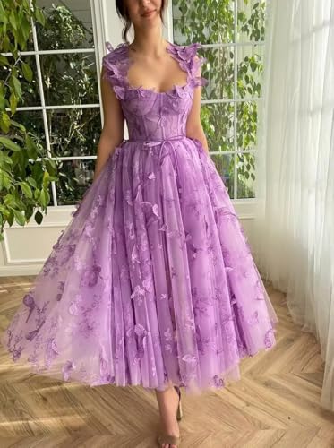 3D Butterfly Tulle Prom Dress 2025 A Line Floral Spaghetti Strap Pary Dresses for Teens2